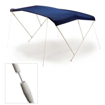 Parasol Canopy 3 Arches en Tissu Bleu Aluminium Peint Blanc